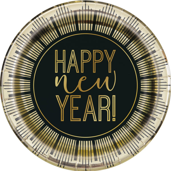 ROARING NEW YEAR 8 X 18CM (7") FOIL STAMPED PAPER PLATES